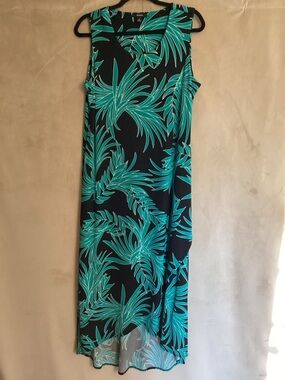 Alfani Teal and Black Tropical Leaf Dress